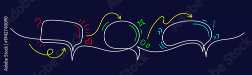Single line drawing of talk three bubble. Modern dialog graphic frame