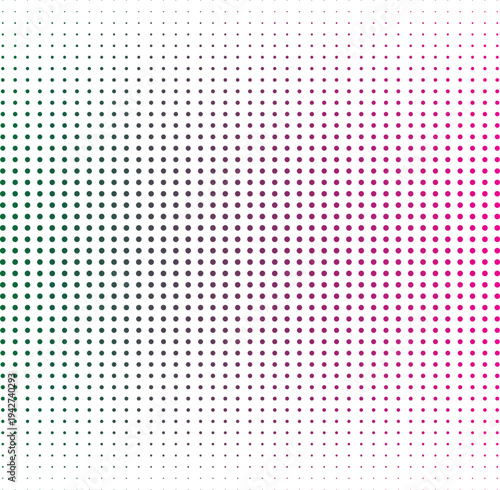 Abstract Halftone Dot Pattern With Pink and Green Gradient Transition, Transparent Background, PNG - Minimalist Geometric Design