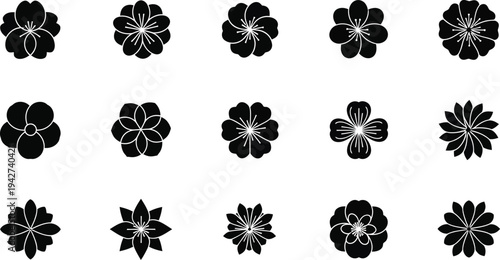 Black and white floral with various flower flowers patterns