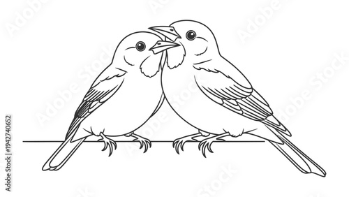 Sparrow in love: Two sparrows are perching together intimately, illustrating a symbol of affection and companionship. The delicate illustration captures the beauty of tenderness and connection.