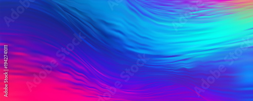 Abstract holographic background with iridescent wave patterns and chrome gradient texture creating a futuristic pastel blue design with pearlescent light effects. Vector illustration.