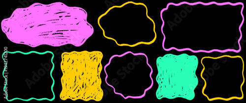 Hand drawn shape and rectangle outline a frame, organic and wavy curves meet square, doodle border and crayon texture in expressive shape and rectangle frame art.