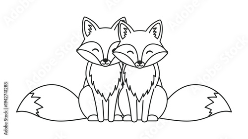 Tender Companions: Two foxes, their forms elegantly outlined, nestle closely. This simple yet sophisticated illustration evokes a sense of unity and enduring connection.