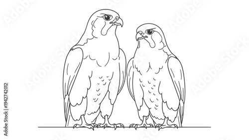 Soaring Duo: A captivating sketch depicts two majestic birds of prey, their keen eyes fixed forward with unwavering focus. The image conveys a sense of anticipation and strength. 