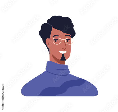 Young man smiling, head avatar. Happy male character, face portrait. Person i...