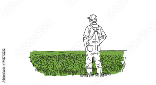 Minimalist line art of farmer in field