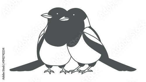 Magpie Love Birds: Two magpies, embraced in a tender moment, showcase the beauty of avian affection, symbolizing harmony and companionship. 