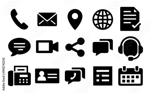 Contact and Communication Icons Set – Phone Email Chat Support Location Business Communication Vector Symbols