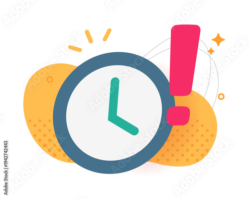 Clock time warning alert notification icon vector as urgency deadline schedule time management reminder modern flat illustration, alarm caution watch minimalistic design image
