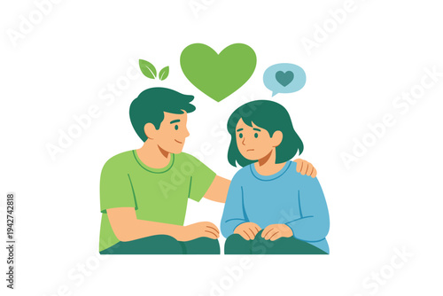 Supportive friend comforting a sad person during an emotional conversation, expressing empathy, care, and mental health encouragement in a calm setting