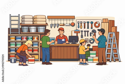 Customers shopping for supplies in hardware store