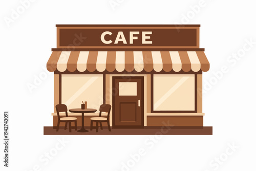 Cafe building storefront with outdoor seating illustration