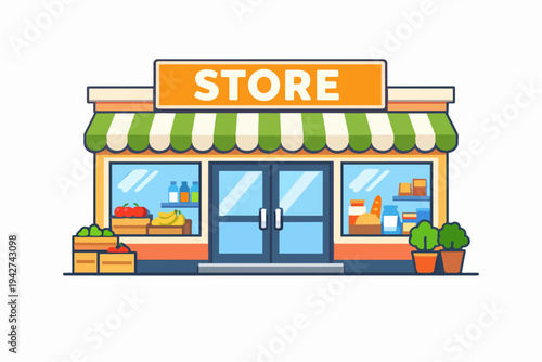 Store front building displaying fresh groceries and goods