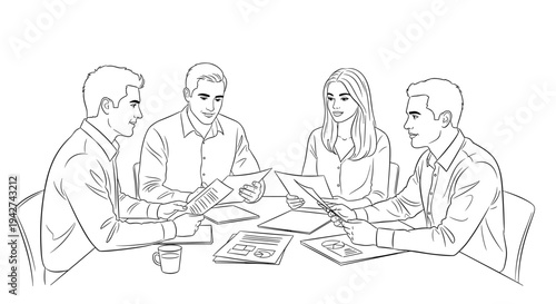 Professionals engaged in a business meeting with documents and charts