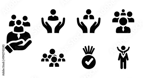 Business and leadership icons set in monochrome