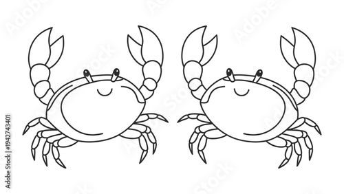 Pair of happy crab: Two adorable crab in a delightful outline illustration, poised for fun and adventure.