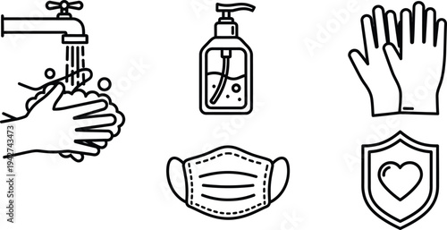 Hygiene and Safety Protection Icons Set for Medical and Personal Care