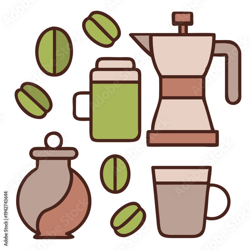 Flat Design Coffee Making Elements Set