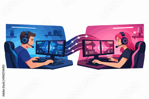 Gamers playing online esports video game competition