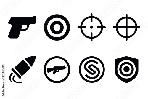 Set of weapon and target icon pack for shooting sports and safety
