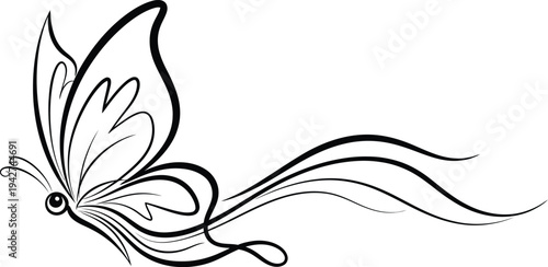 Butterfly line art illustration with floral elements