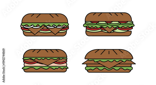 Low Carb Sandwich Line art clean contemporary abstract illustration