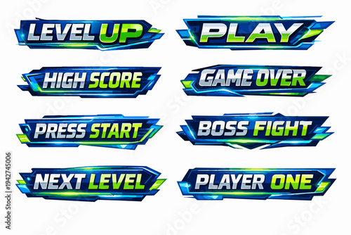 Futuristic video game banners displaying player interface elements