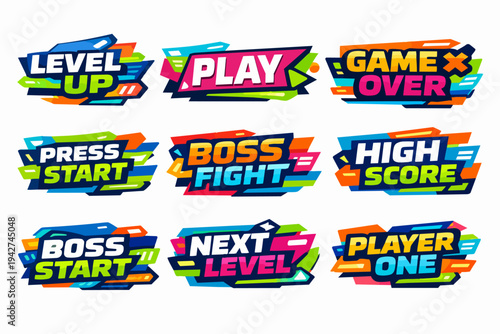 Gaming vector banners displaying game messages and progress