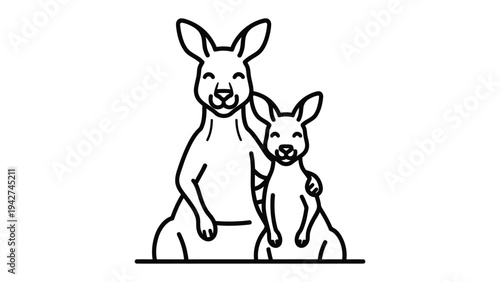 Mother Kangaroo and Joey: A loving mother kangaroo embraces her joey in a heartwarming illustration, representing familial bond and the tenderness of wildlife.