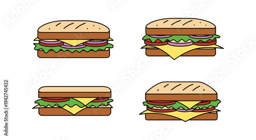 Low Carb Sandwich Line art creative contemporary abstract style illustration