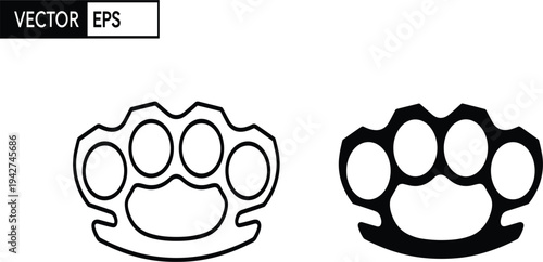 Brass Knuckles Icon Set in Line and Solid Style Isolated Vector Illustration for Self Defense, Security, Protection and Crime Concept Design