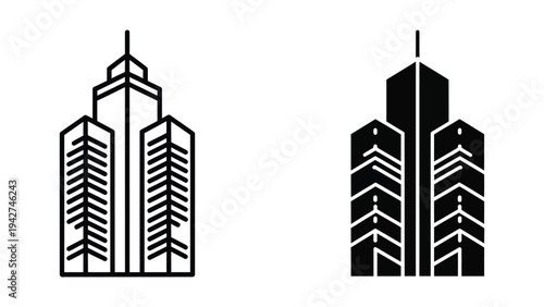 Skyscraper Buildings Vector Icon Set Commercial Use