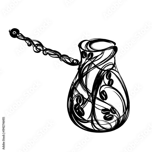Ornamental Turkish coffee pot with beans