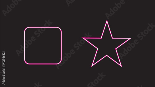 Neon Pink Star and Rounded Square Outline Vector Icons on Dark Background