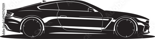 Vector black sports car side view illustration
