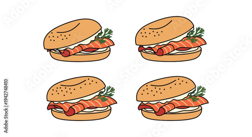 Lox Bagel Line art vector set modern fluid abstract