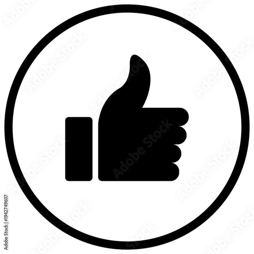 Black Thumbs Up Like Icon in Circle Isolated on White
