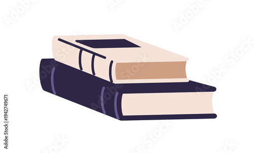 Book stack laying. Abstract paper literature for reading, education, knowledge. Science publications, textbooks and fiction novels in hard cover. Flat vector illustration isolated on white background