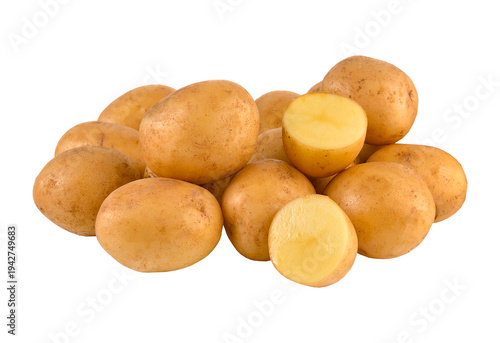 Freshly cooked golden brown roasted potatoes in a pile isolated on transparent background