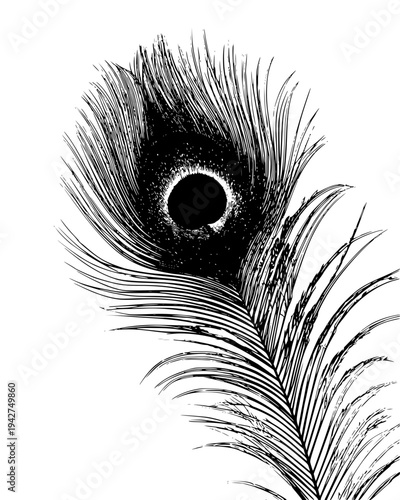 Texture of a peacock feather showing the barbs, vectorized illustration
