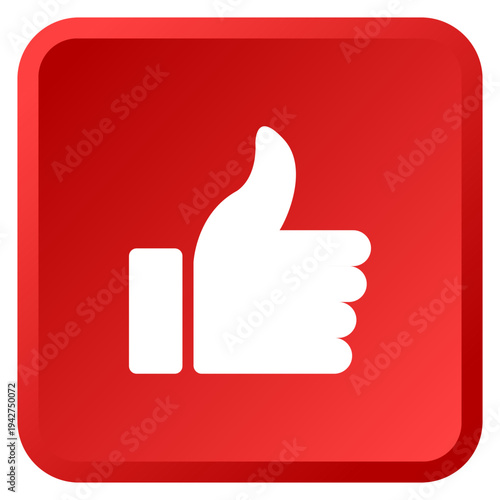 Thumbs up icon on red square button with rounded corners isolated on white