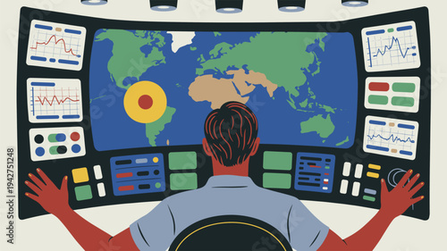 Oceanographic monitoring system analyzing global marine conditions. Scientists monitoring ocean environmental data using advanced digital dashboards.