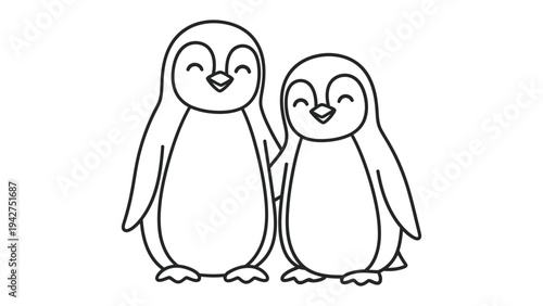 Penguin Friendship: Two adorable penguins embrace, embodying companionship and affection with a sweet, simple illustration.
