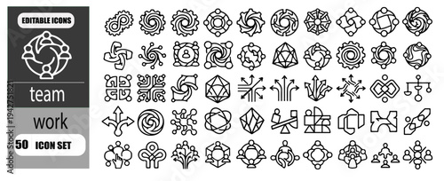 Abstract teamwork icons representing unity, collective intelligence, organizational synergy, interpersonal connection, cross-functional collaboration, strategic partnership, shared vision, coh