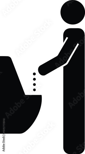 Black silhouette icon of a man using a public restroom urinal isolated on white background for bathroom signage, hygiene concepts and wayfinding navigation symbols.