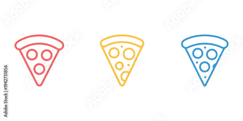 Vibrant outline pizza slice icons in red yellow blue colors