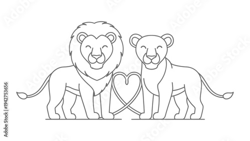 Lion Love Embrace: An endearing depiction of a lion couple, their tails intertwined to form a heart, symbolizing affection and togetherness. It is a perfect emblem of love and partnership.