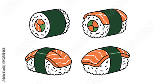 Maki Roll Line art vector set vibrant abstract gradient color