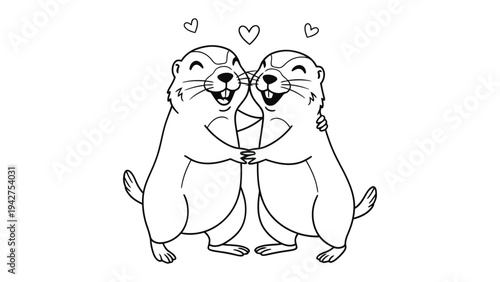 Otter Embrace: Two cute otter hug each other and surrounded by the heart shape that implies love and friendship
