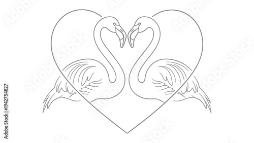 Flamingo Heart Outline: Flamingo birds come together to form heart, captured with outlines on blank canvas, exuding love and simple design.
